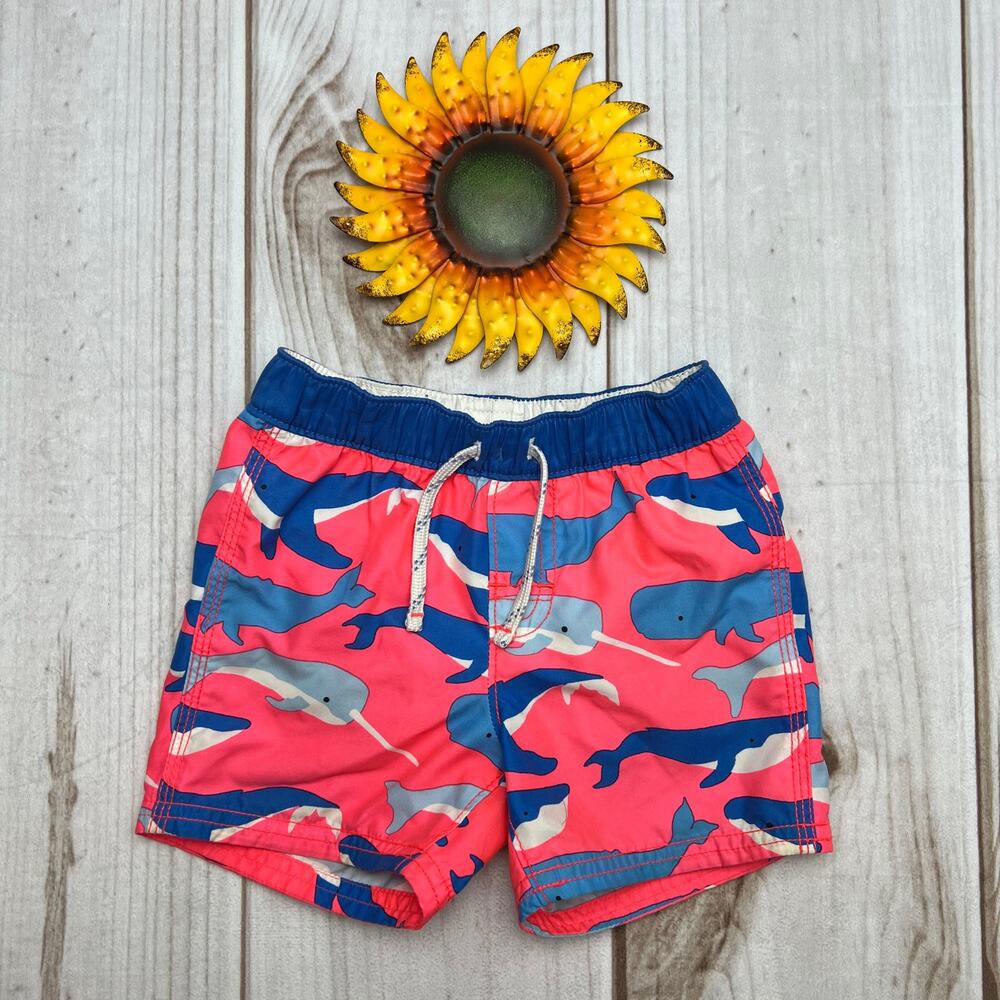 Baby Gap Swim Trunks Coral Narwhal Whale Print 12-18 Months